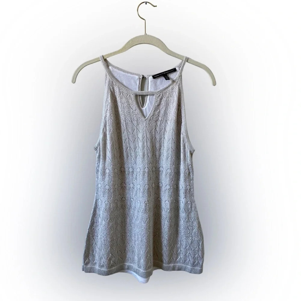 White House Black Market Silver Champagne Sparkly Long Knit Tank Top Size M
